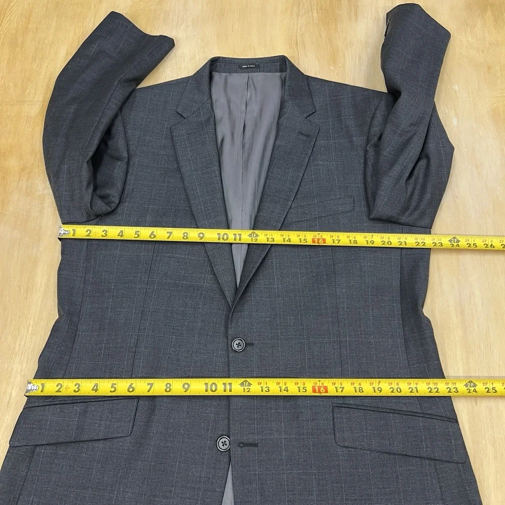 Joseph Abboud Custom Suit Mens 44L Long Pleated Pants 37x31 Dark Gray/Blue Plaid